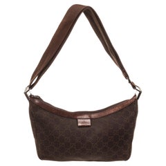 Gucci Brown Canvas Leather Shoulder Bag with material canvas leather