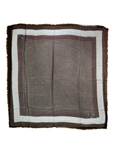 Gucci Brown Cashmere/Wool Horseshoe Print Scarf W/ Red/Green Trim