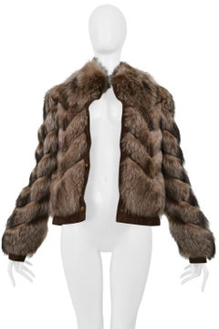 Gucci Brown Chevron Fur Coat 2008