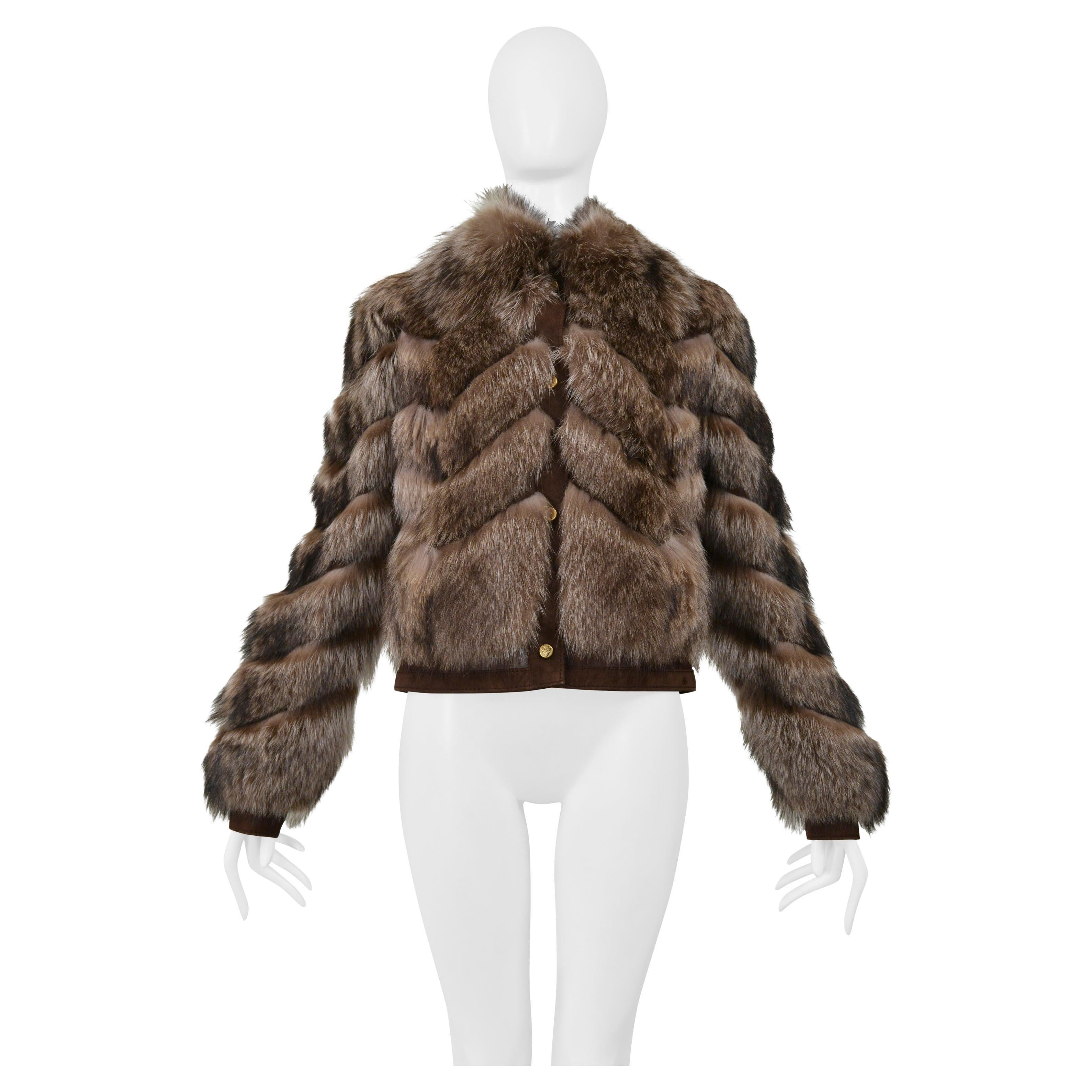 Gucci Abrigo de piel marrón Chevron 2008