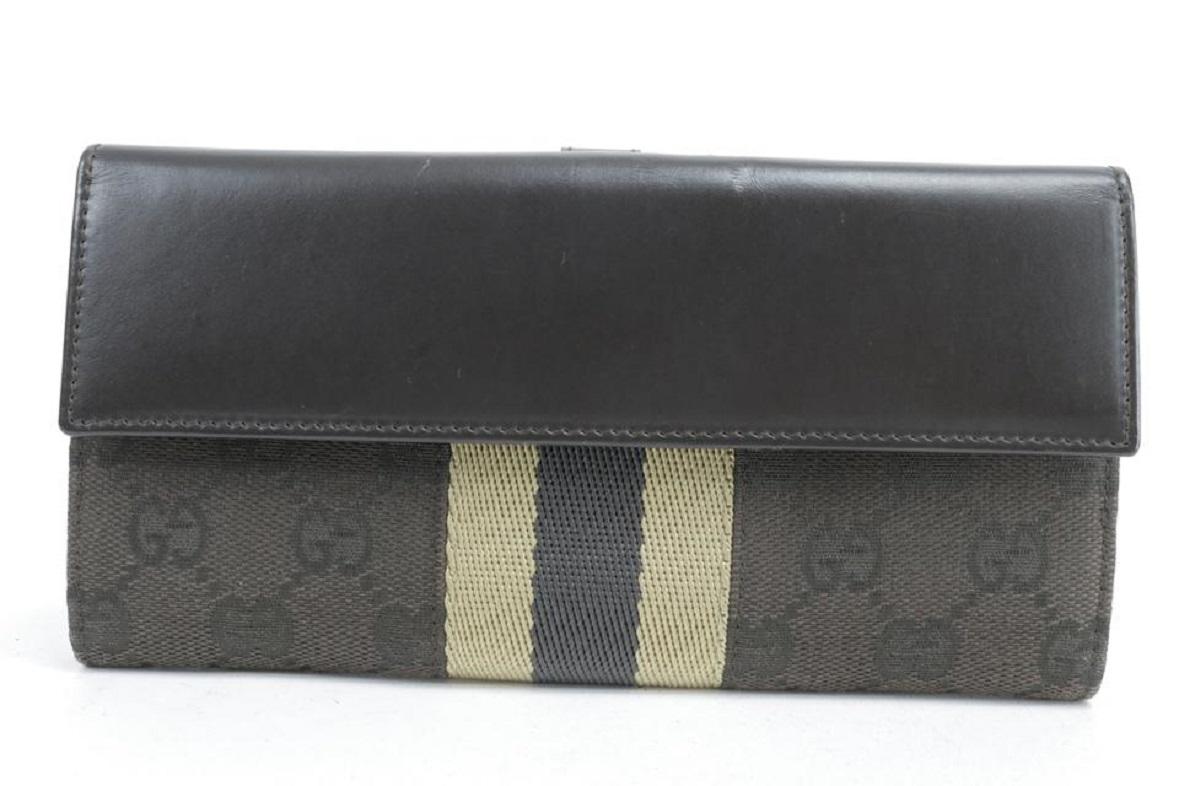 Women's Gucci Brown Clutch Web Long Bifold Monogram Gg Piston 30gk0116 Wallet