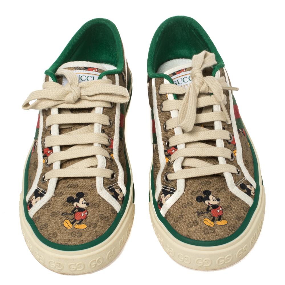 Exhibit your love for fun styles with this pair of Gucci Disney Edition sneakers. Crafted using GG canvas, the pair features mickey mouse prints, Gucci Web trim, and lace-up closure.

Includes: Original Dustbag, Original Box, Info Booklet
