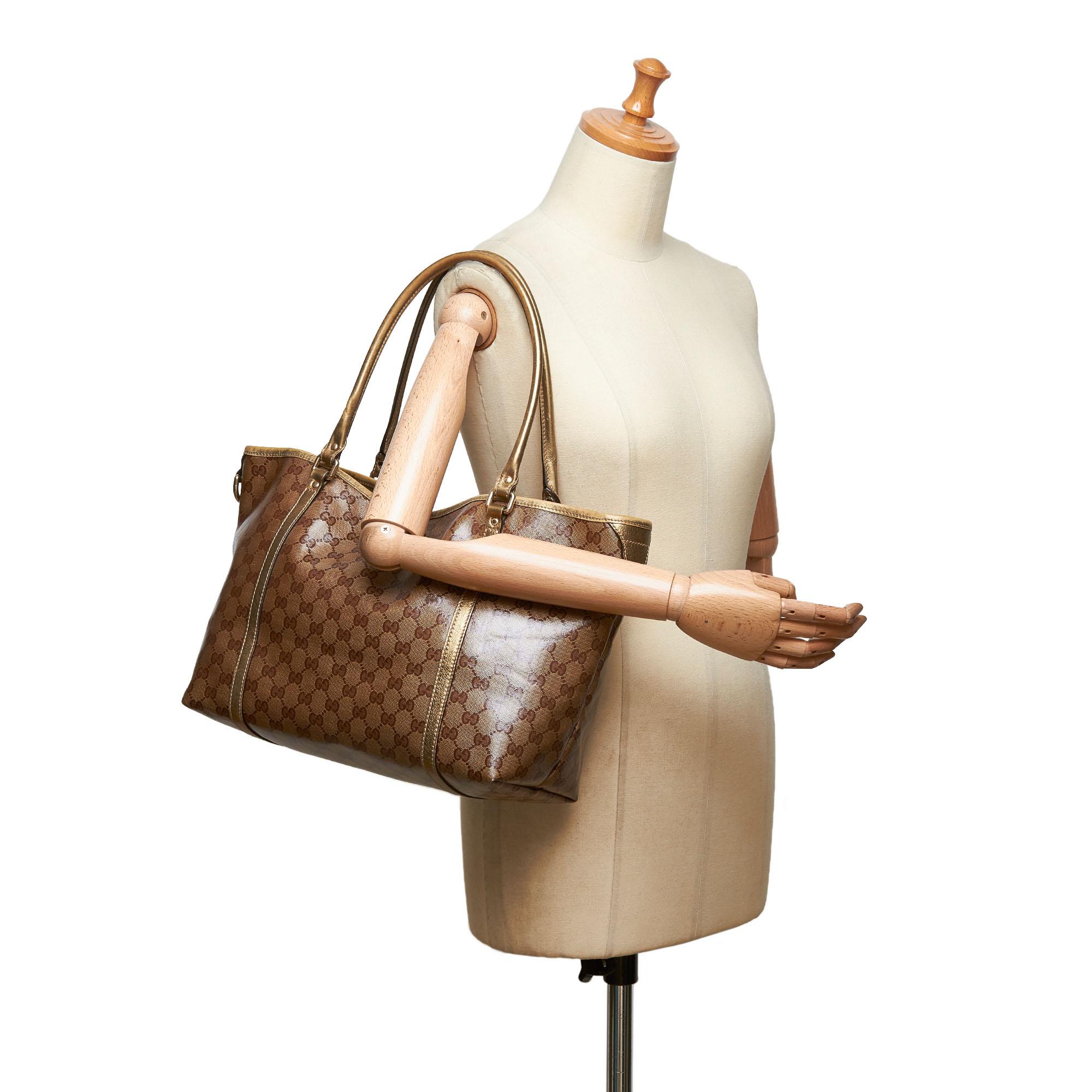 Gucci Brown Coated Canvas Fabric GG Crystal Joy Tote Bag Italy For Sale 6
