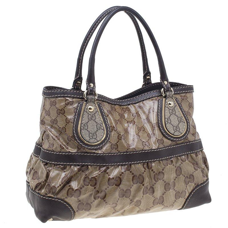 Gucci Brown Coated Canvas Monogram Crytal Mix Tote In Good Condition In Dubai, Al Qouz 2