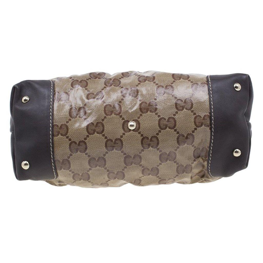 Women's Gucci Brown Coated Canvas Monogram Crytal Mix Tote