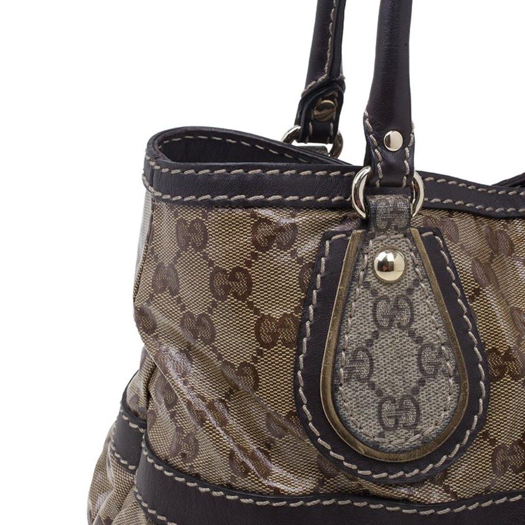 Gucci Brown Coated Canvas Monogram Crytal Mix Tote 2