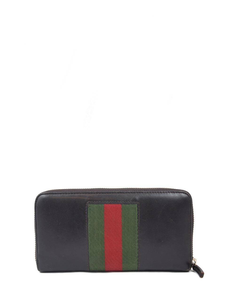 Black Gucci Brown Continental Web Wallet For Sale