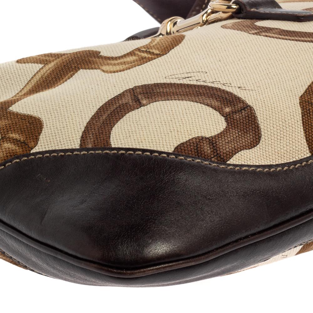 Gucci Brown/Cream Horsebit Print Canvas and Leather Jackie O Hobo 2