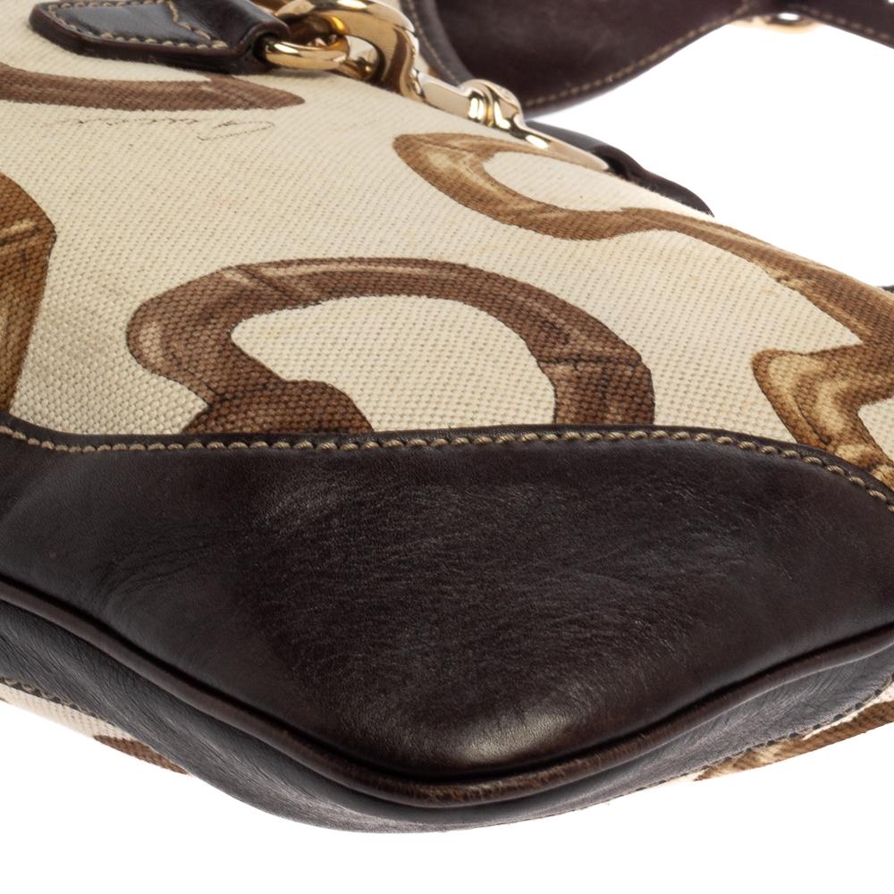 Gucci Brown/Cream Horsebit Print Canvas and Leather Jackie O Hobo 3