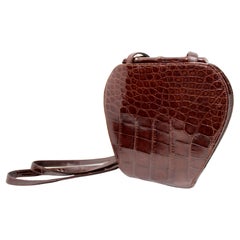 Gucci Brown Croc Embossed Leather Crossbody Clutch circa 1970s