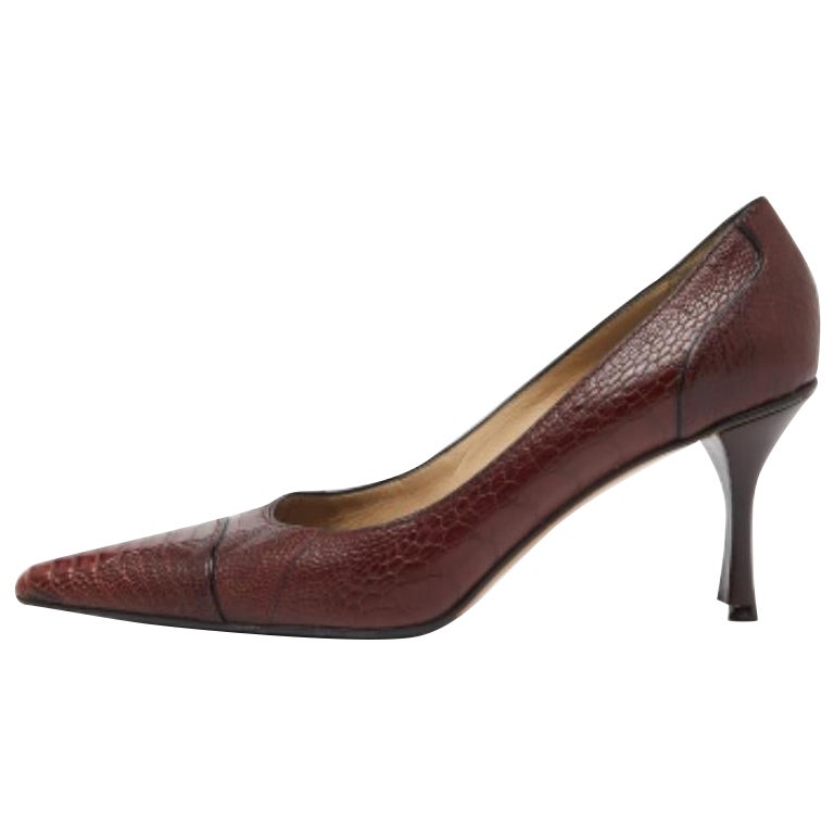 Gucci Marrón Cocodrilo Cuero Punta Bombas Tamaño 38.5
