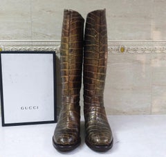 Gucci Brown Crocodile Leather Riding Boots