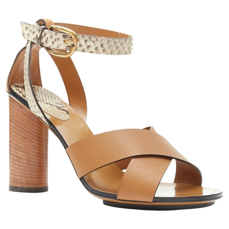 GUCCI brown cross strap python ankle strap chunky wooden heel sandal EU37  For Sale at 1stDibs | gucci cross sandals, brown gucci heels, gucci sandals  brown