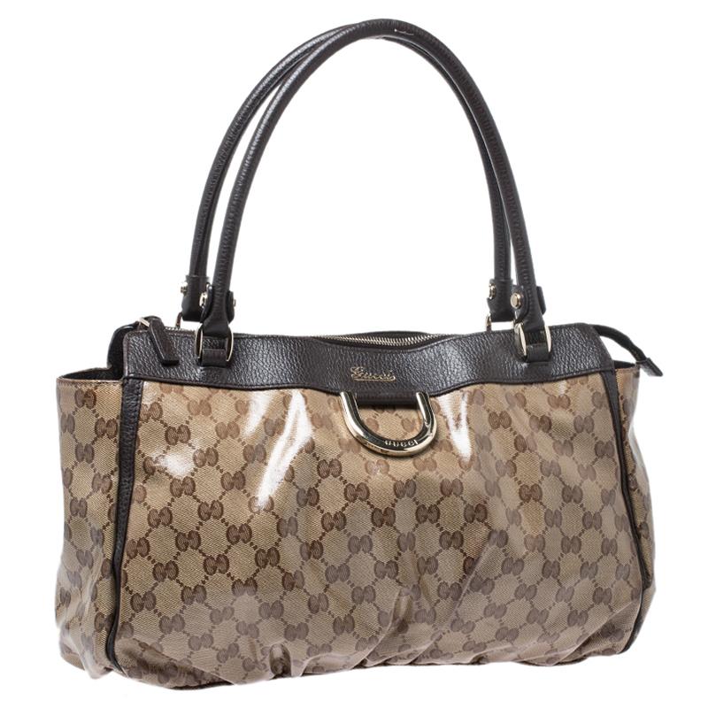 Gucci Brown Crystal Coated Canvas D Ring Tote In Good Condition In Dubai, Al Qouz 2