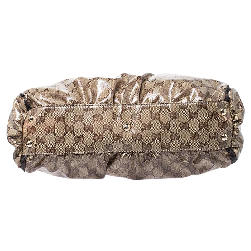 Women's Gucci Brown Crystal Coated Canvas D Ring Tote