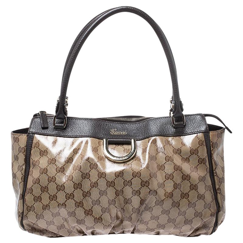 Gucci Brown Crystal Coated Canvas D Ring Tote