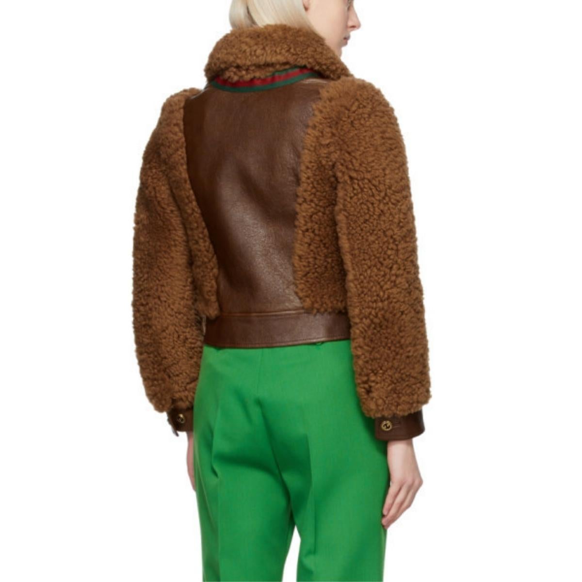 Gucci - Veste en peau de mouton marron bouclée, taille IT 42 Pour femmes en vente