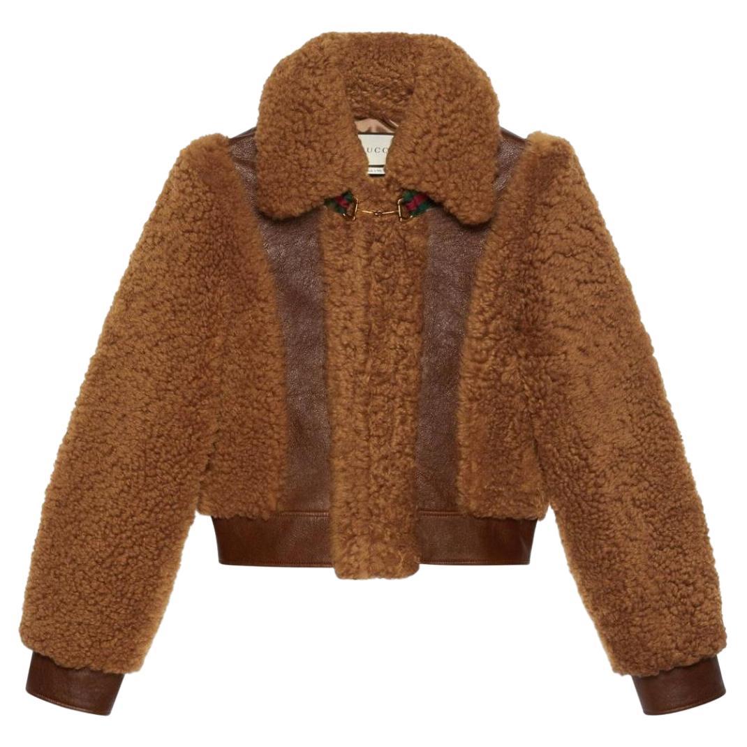 Gucci Brown Curly Shearling Jacket size IT42 For Sale