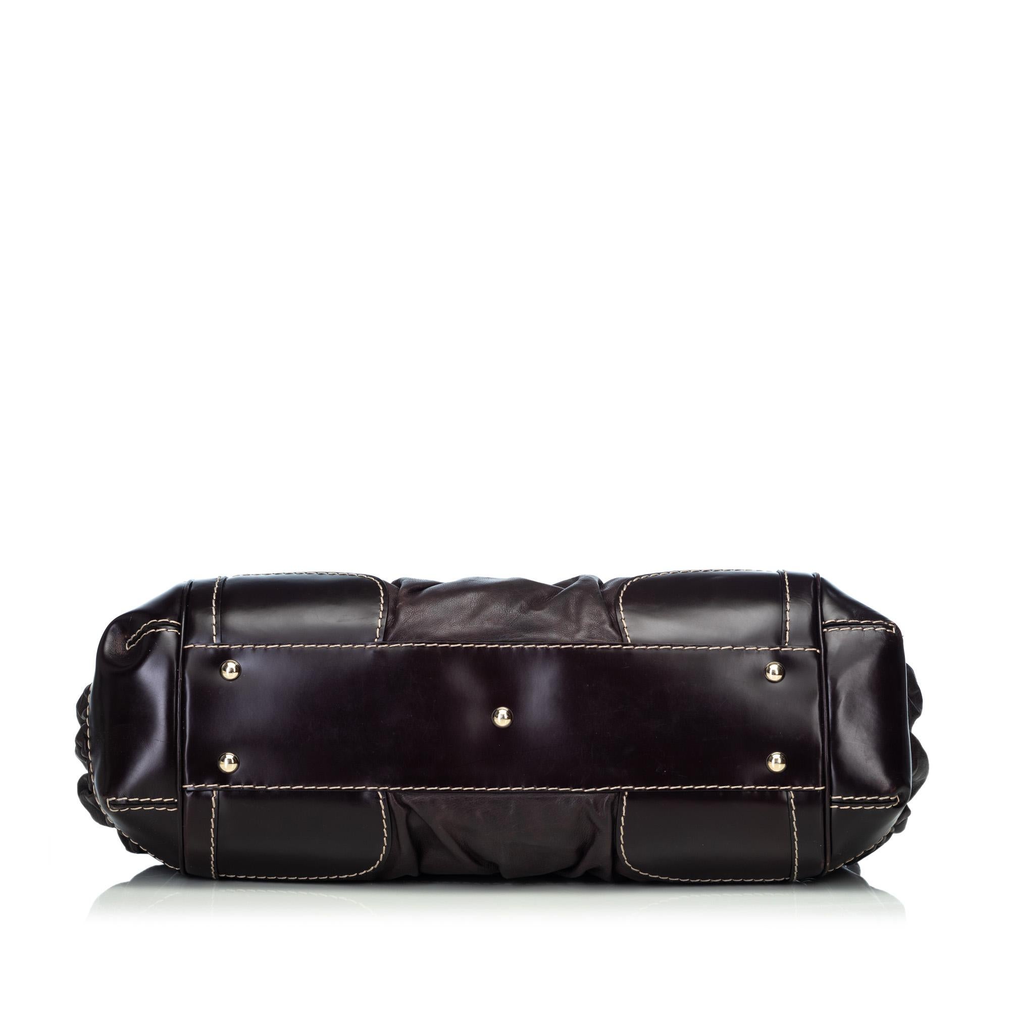 Black Gucci Brown Dark Brown Leather Dialux Queen Handbag Italy w/ Dust Bag