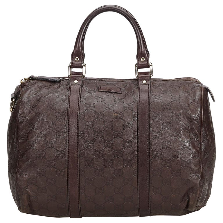 Gucci Brown Dark Brown Leather Guccissima Joy Boston Bag Italy w/ Dust Bag For Sale at 1stdibs