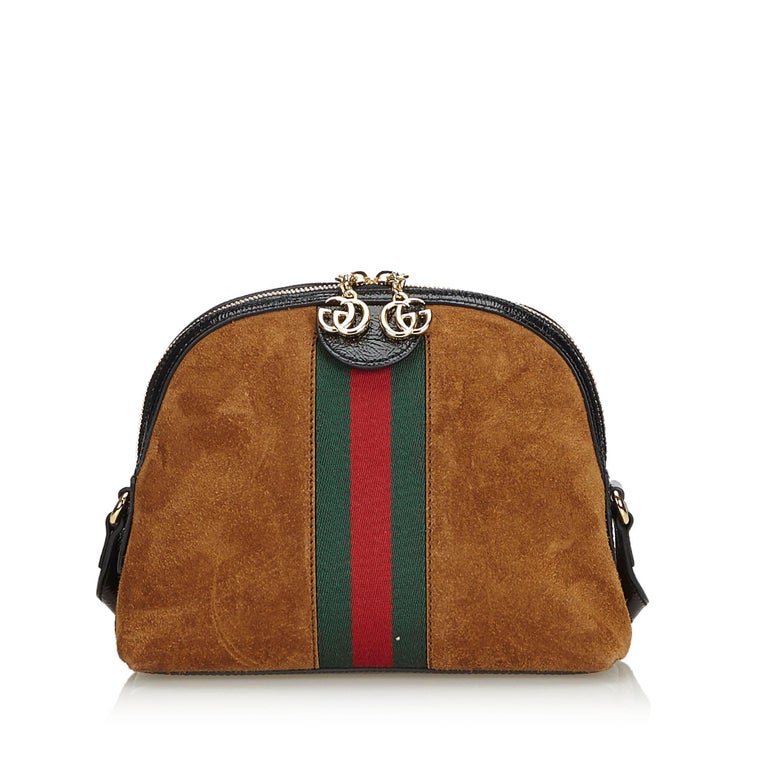 Gucci Brown Dark Brown with Multi Suede Leather Small Ophidia Italy w/ Dust Bag at 1stdibs