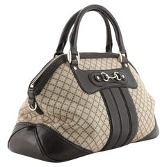 Vintage Gucci Brown Diamante Canvas Leather Cathrine Top Handle Shoulder Bag