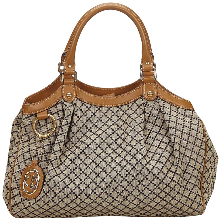 Gucci Brown Diamante Canvas Sukey Handbag at 1stdibs