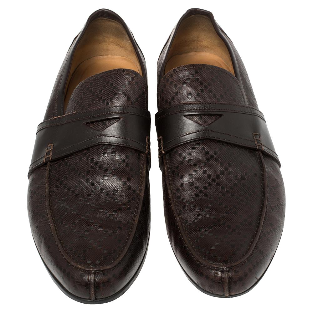 Gucci Brown Diamante Leather Driver Loafers Size 44.5 In Good Condition In Dubai, Al Qouz 2
