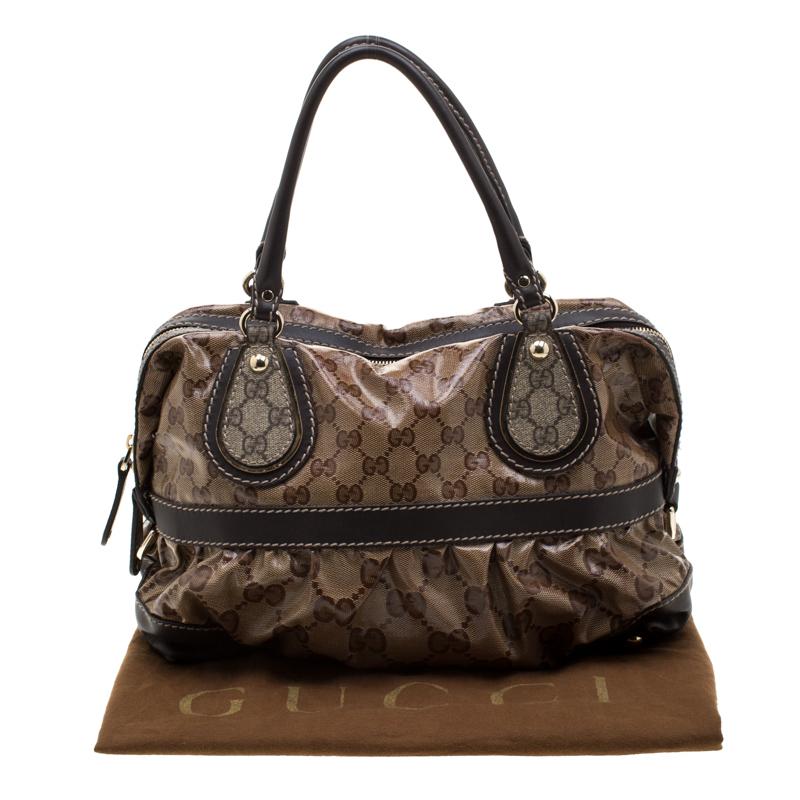 Gucci Brown/Ebony GG Crystal Coated Canvas and Leather Mix Tote 7