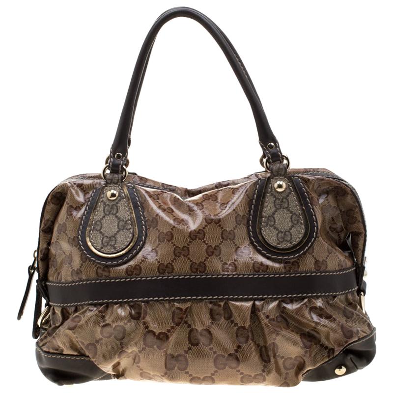 Gucci Brown/Ebony GG Crystal Coated Canvas and Leather Mix Tote