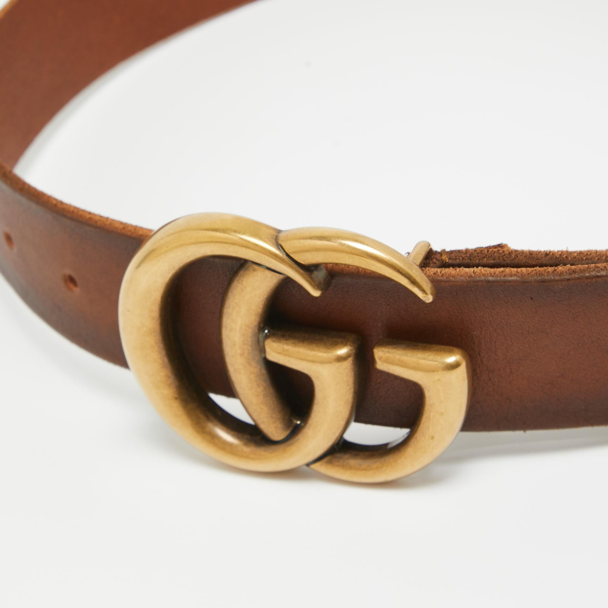 Belts are always a good option to add to your collection. Take your styling game a level up with this belt from Gucci. It is crafted from leather, and it has a double G buckle.

