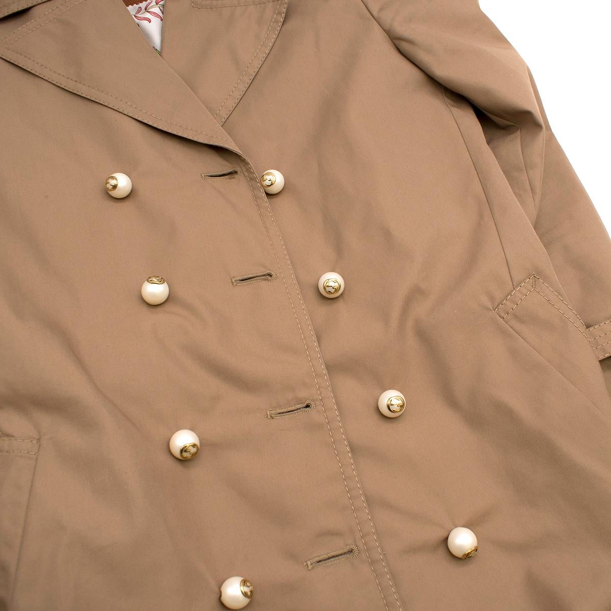 Gucci Brown Faux-Pearl Buttoned Trench Coat IT 40 2