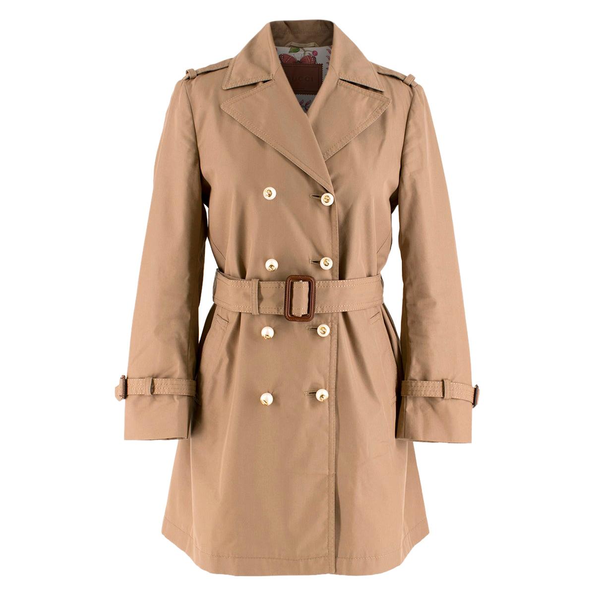 Gucci Brown Faux-Pearl Buttoned Trench Coat IT 40