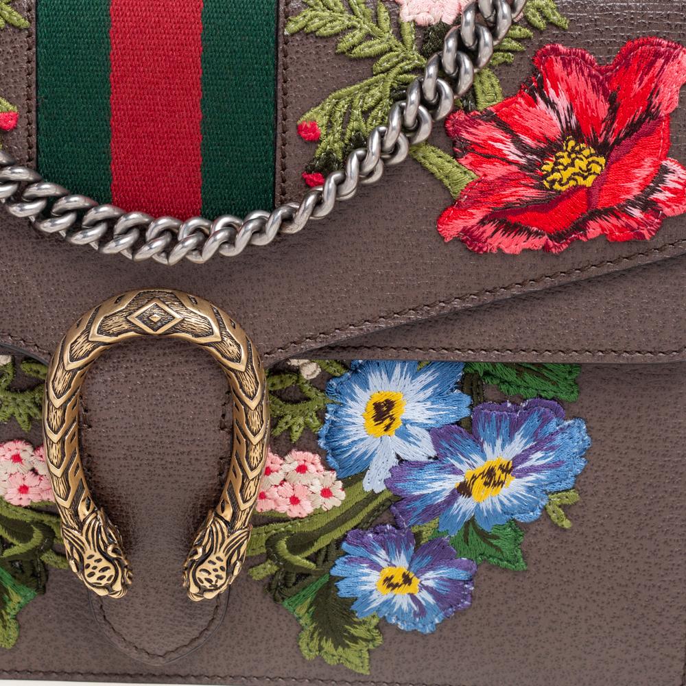 Gucci Brown Floral Embroidered Leather Medium Dionysus Shoulder Bag 4