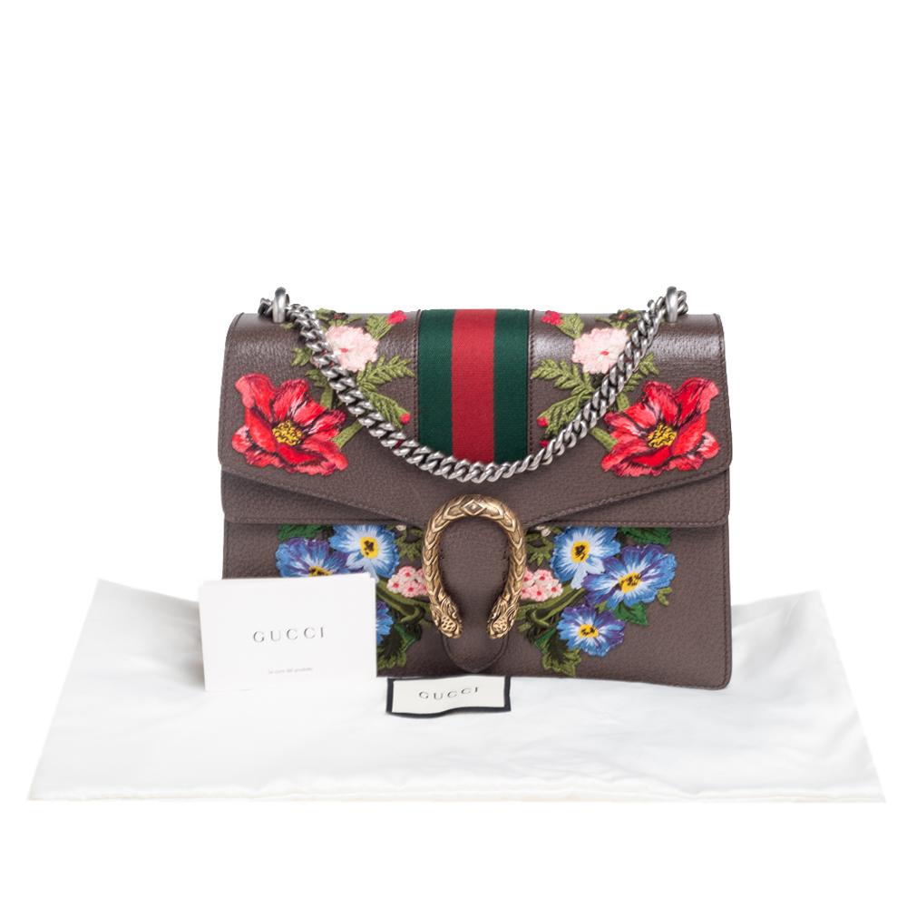 Gucci Brown Floral Embroidered Leather Medium Dionysus Shoulder Bag 5