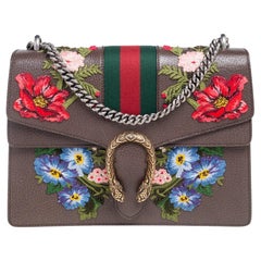 Gucci Brown Floral Embroidered Leather Medium Dionysus Shoulder Bag