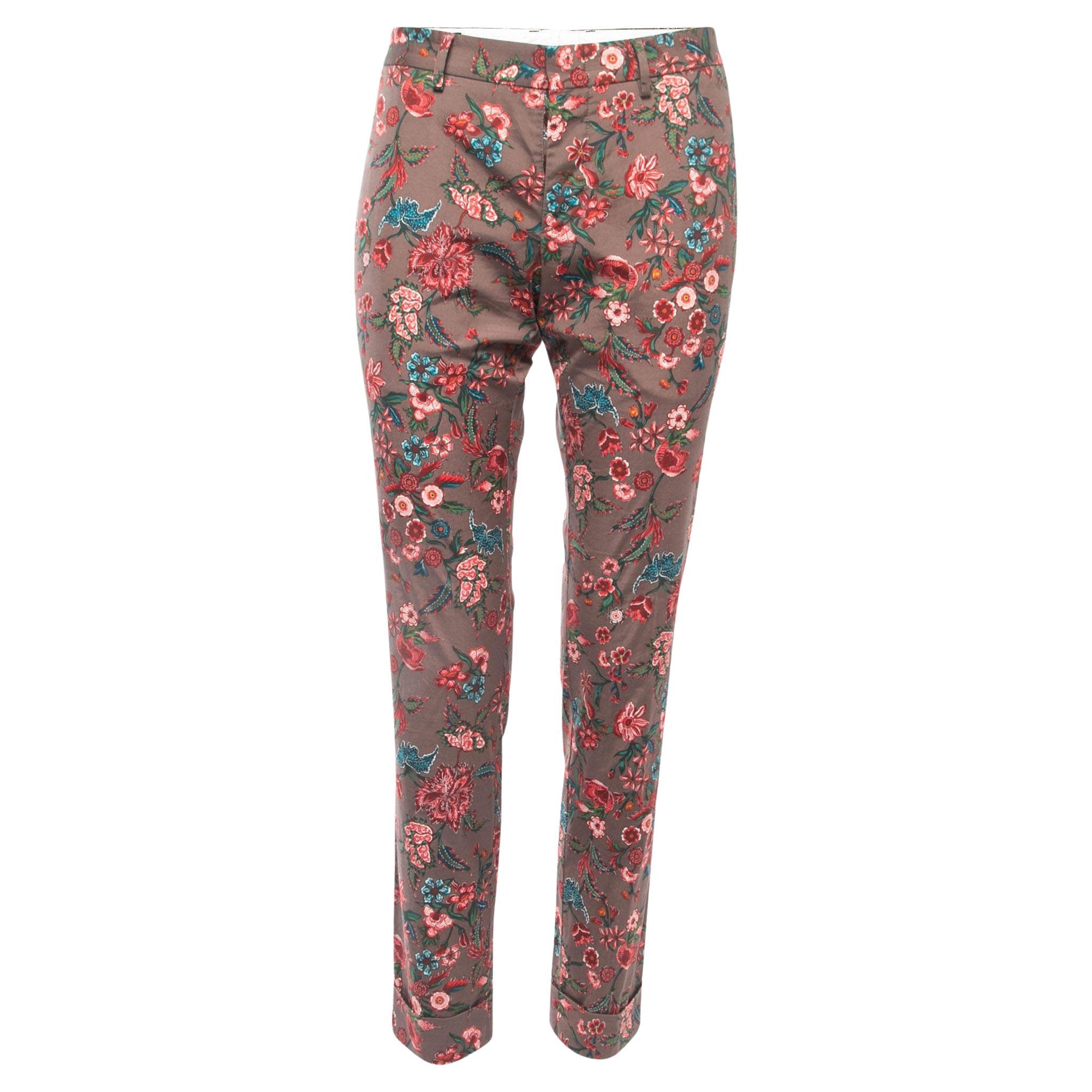 Gucci Brown Floral Print Cotton Trousers M