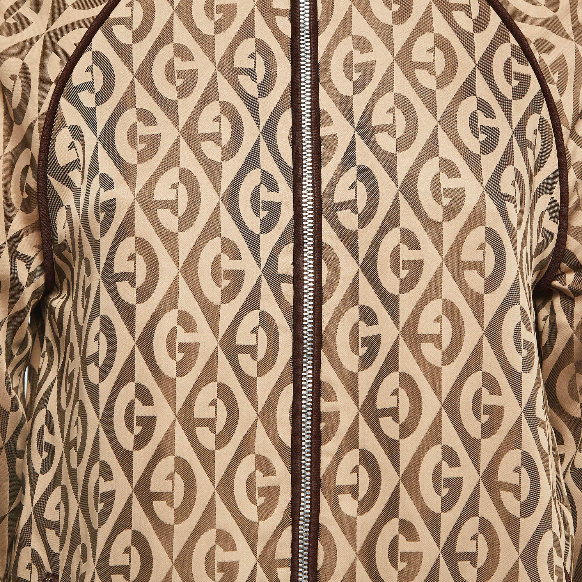 Gucci Brown G Rhombus Jacquard Side Stripe Track Jacket XS In Good Condition For Sale In Dubai, Al Qouz 2