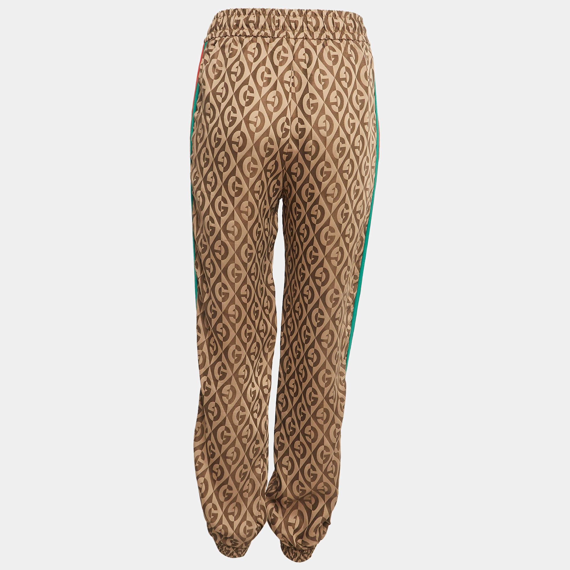 Gucci Brown G Rhombus Jacquard Side Stripe Track Pants S In Good Condition For Sale In Dubai, Al Qouz 2