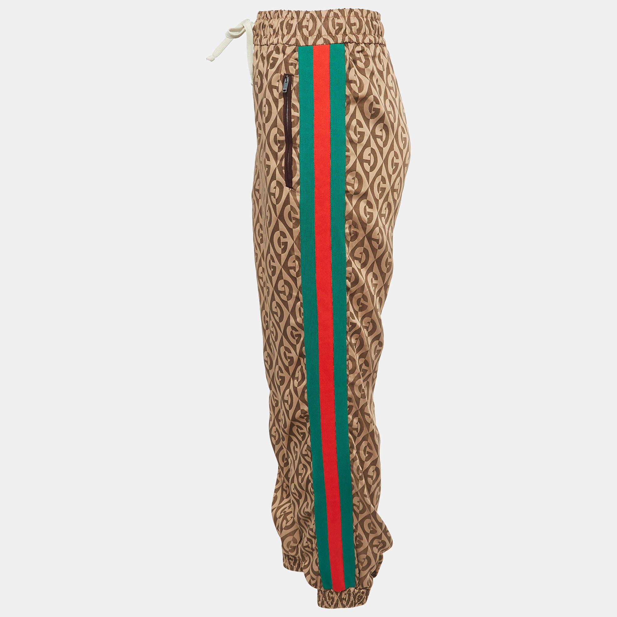 Gucci Brown G Rhombus Jacquard Side Stripe Track Pants S For Sale 2