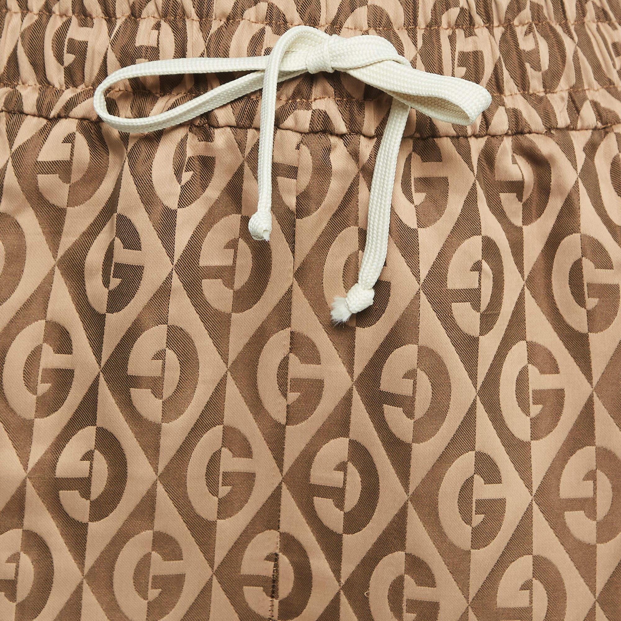 Gucci Brown G Rhombus Jacquard Side Stripe Track Pants S For Sale 4