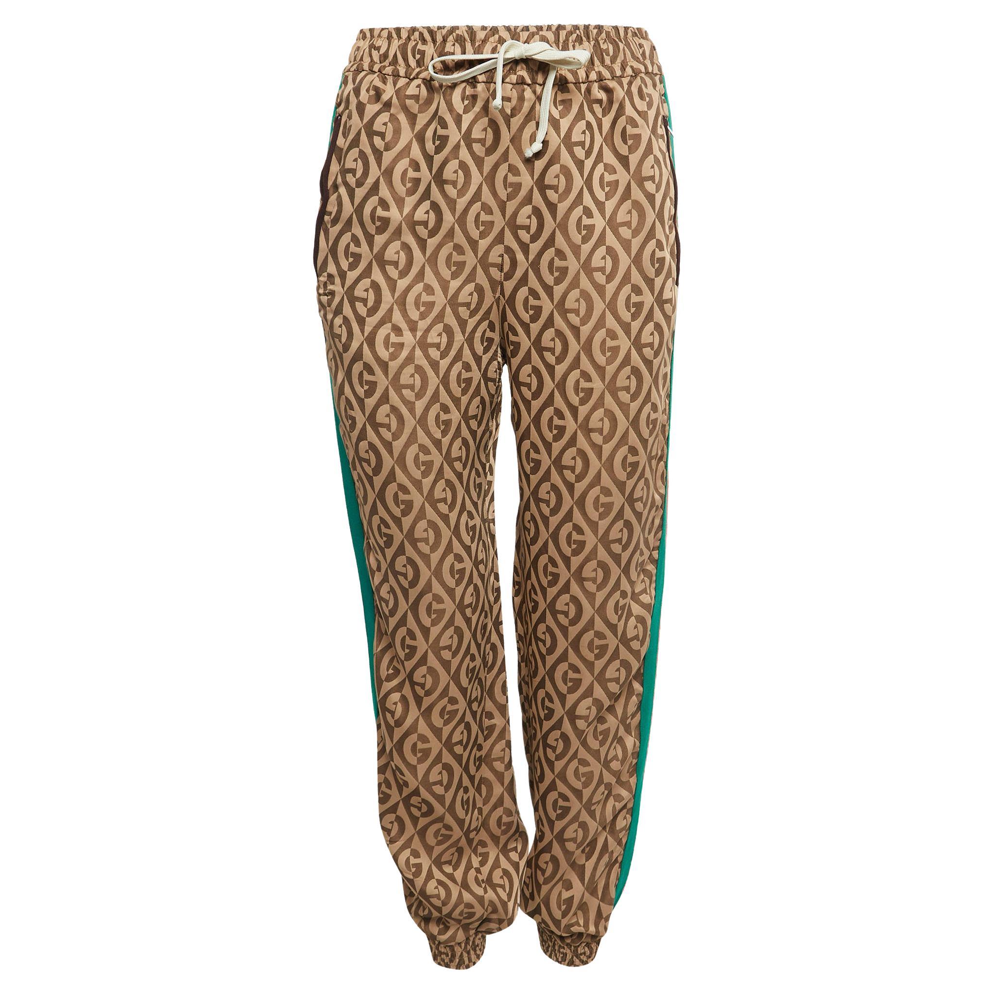 Gucci Brown G Rhombus Jacquard Side Stripe Track Pants S For Sale
