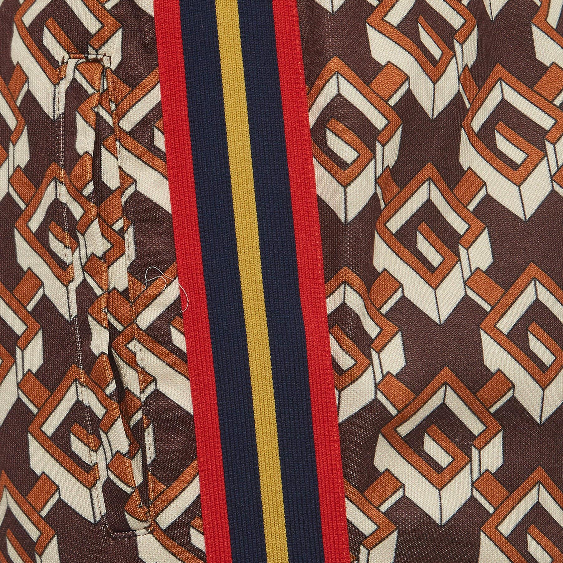Women's Gucci Brown Geometric G Print Jersey Side Stripe Joggers XS For Sale