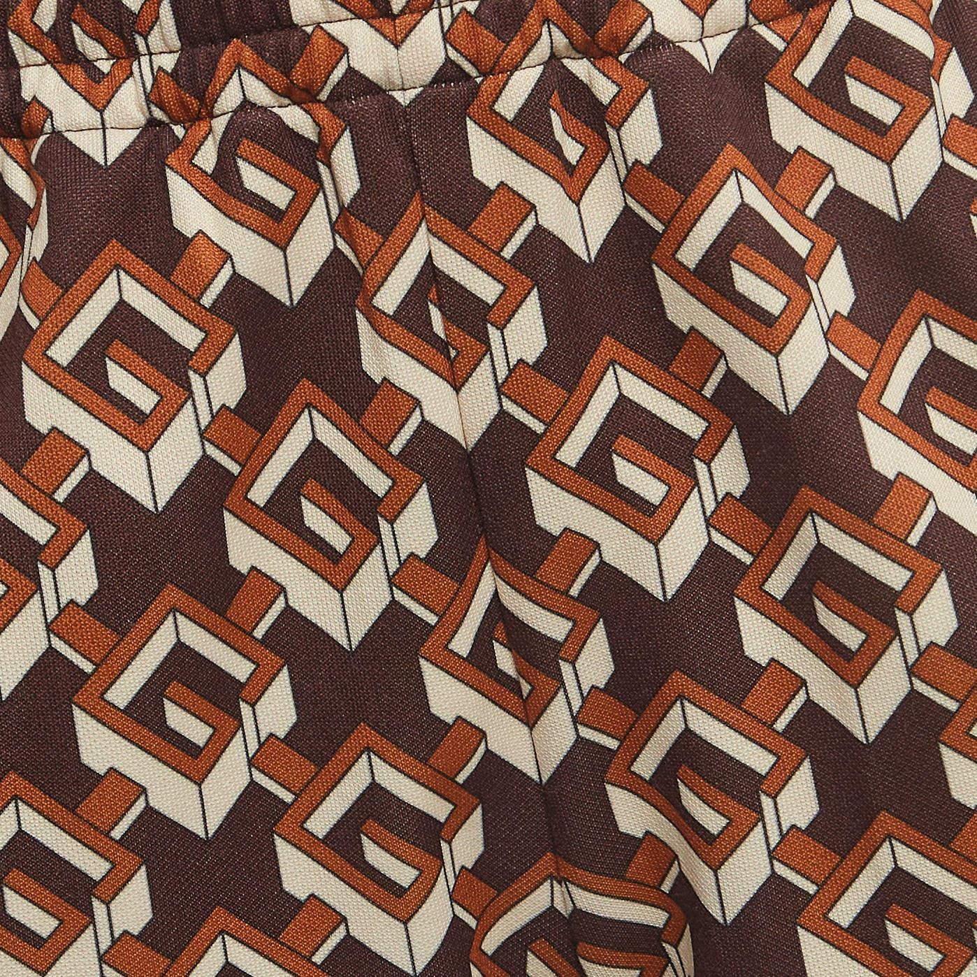 Gucci Brown Geometric G Print Jersey Side Stripe Joggers XS 1