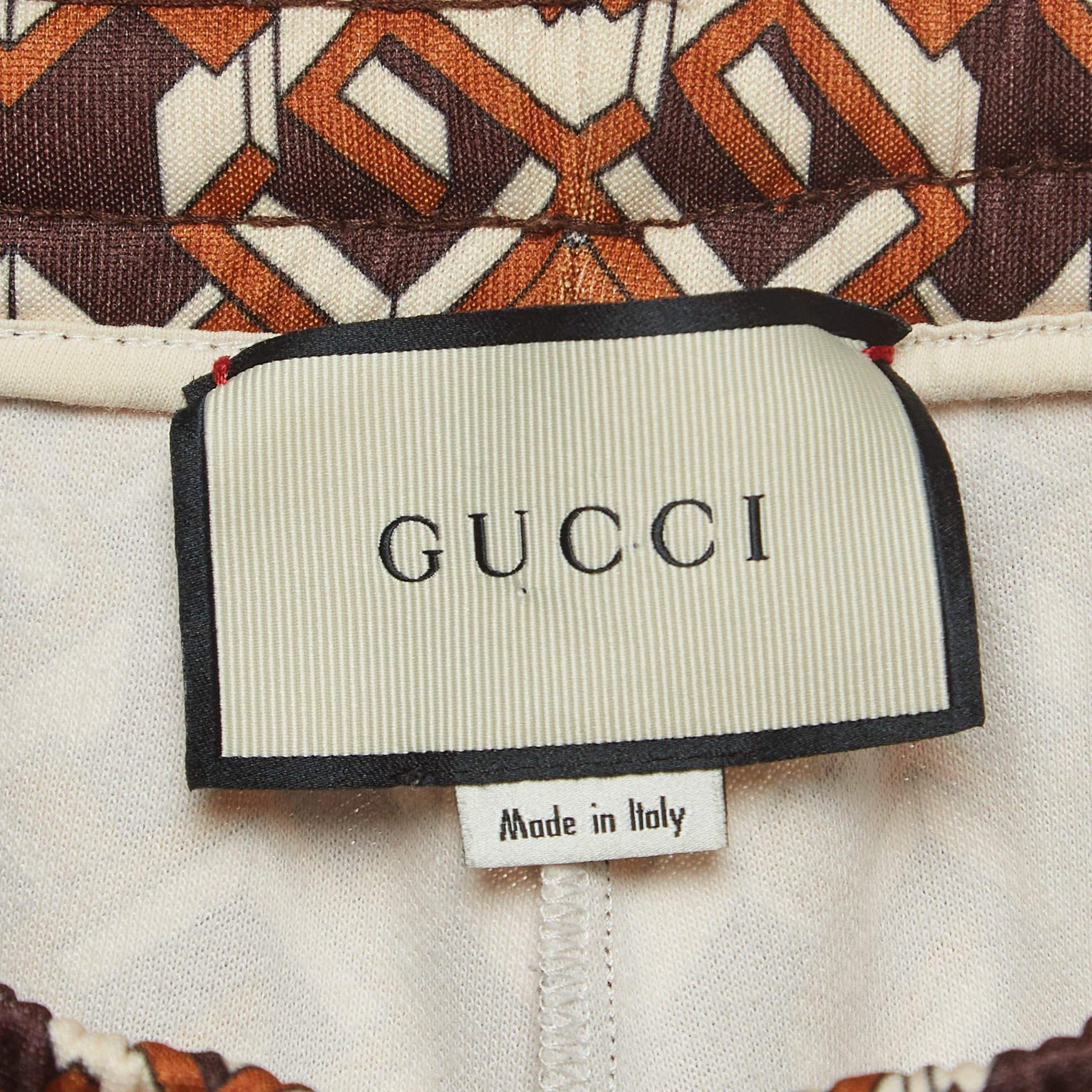 Gucci Brown Geometric G Print Jersey Side Stripe Joggers XS For Sale 2