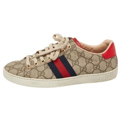 Gucci Brown GG Canvas Ace Web Sneakers Size 37