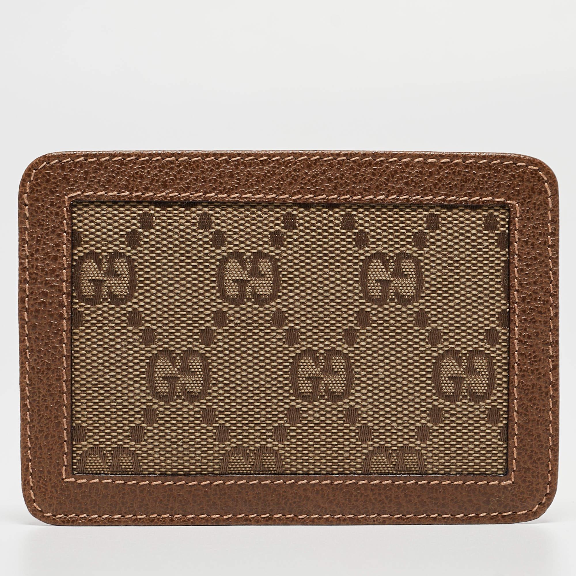 Gucci Brown GG Canvas and Leather Card Holder In Good Condition For Sale In Dubai, Al Qouz 2