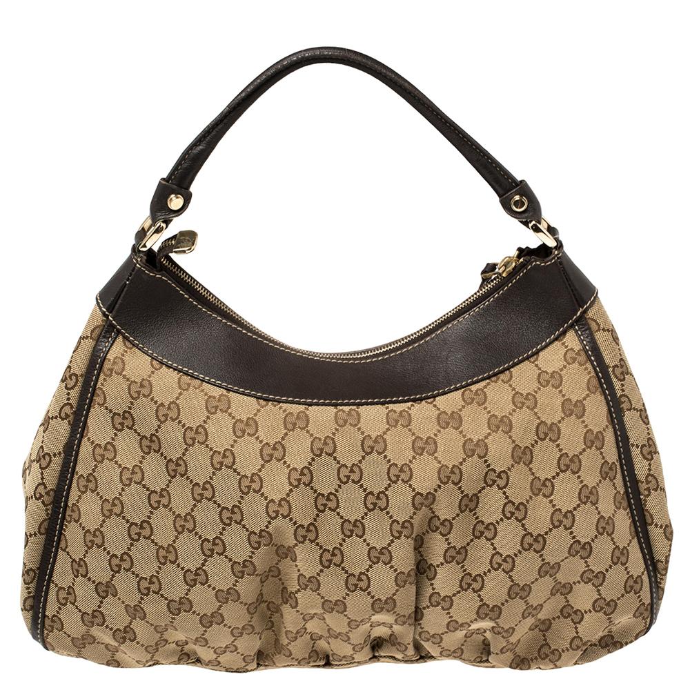 Women's Gucci Brown GG Canvas and Leather D Ring Hobo