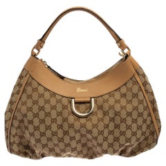 Gucci Brown GG Canvas and Leather D Ring Hobo