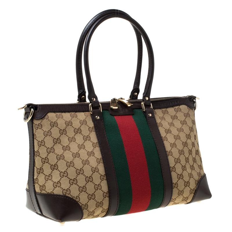 Women's Gucci Brown GG Canvas and Leather Large Web Treasure Tote